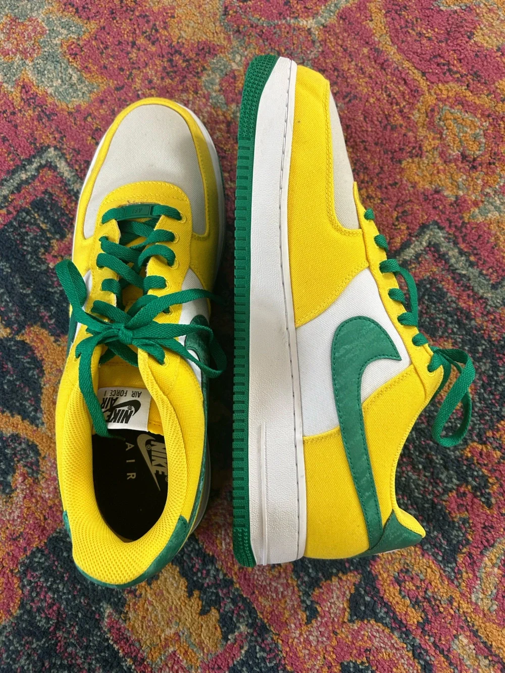 Nike | Men’s White/Yellow/Green Canvas Air Force 1 Lace Up Low Top Sneakers 13